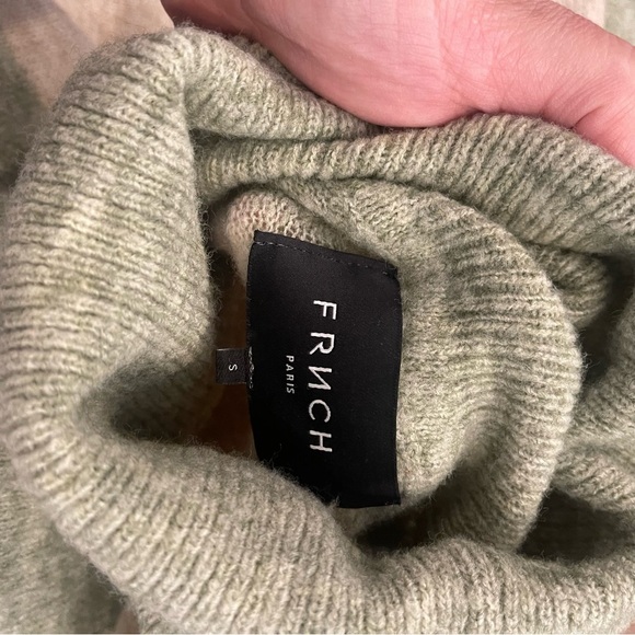 FRNCH Diana Midi Sweater Dress Women’s Small Striped Green Cream Slits Belted - Picture 7 of 11